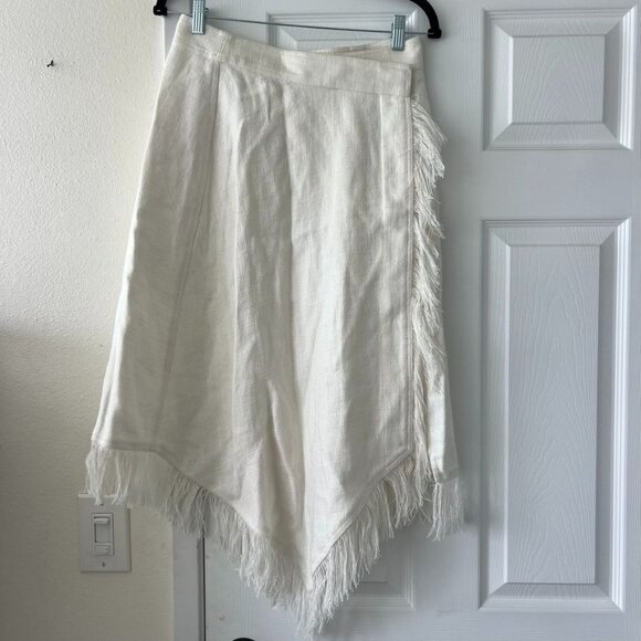 A.L.C. Amelie Linen Blend Fringe Asymmetric Hem Midi Skirt Size 2 NWT - Picture 4 of 8
